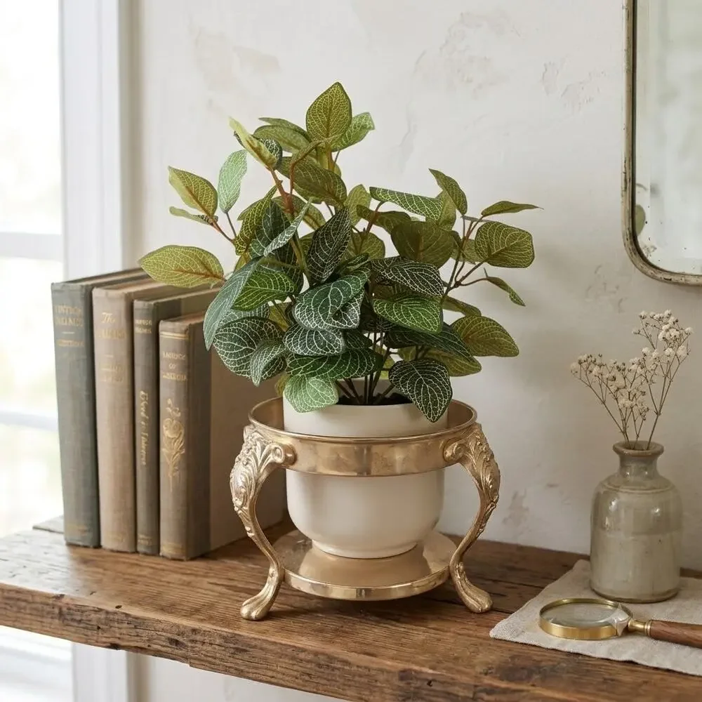 Vintage Silver Plated Plant Stand Cachepot Ring Lion Paw Feet Neoclassic Design